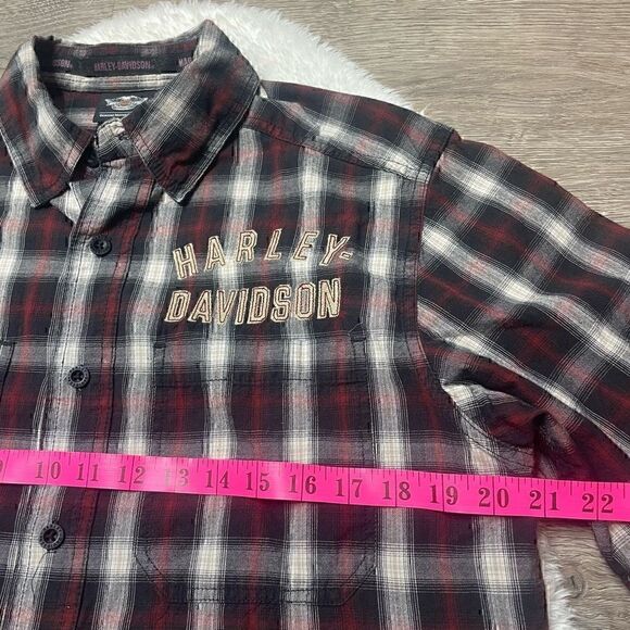 Harley Davidson Motorcycles Plaid Flannel Casual Short Sleeve Button Shirt Sz S - Picture 10 of 12